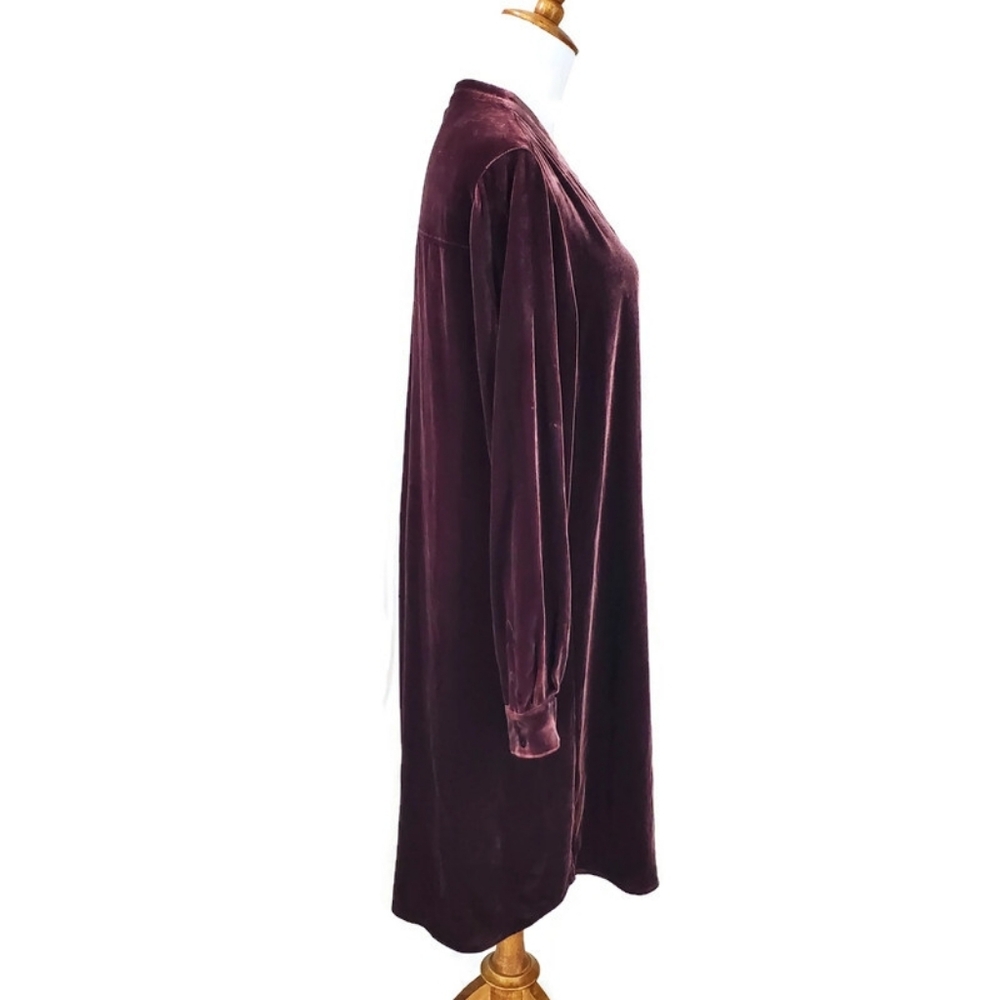 EILEEN FISHER VELVET MANDARIN COLLAR BURGUNDY Shirt Dress S/P - Picture 6 of 16